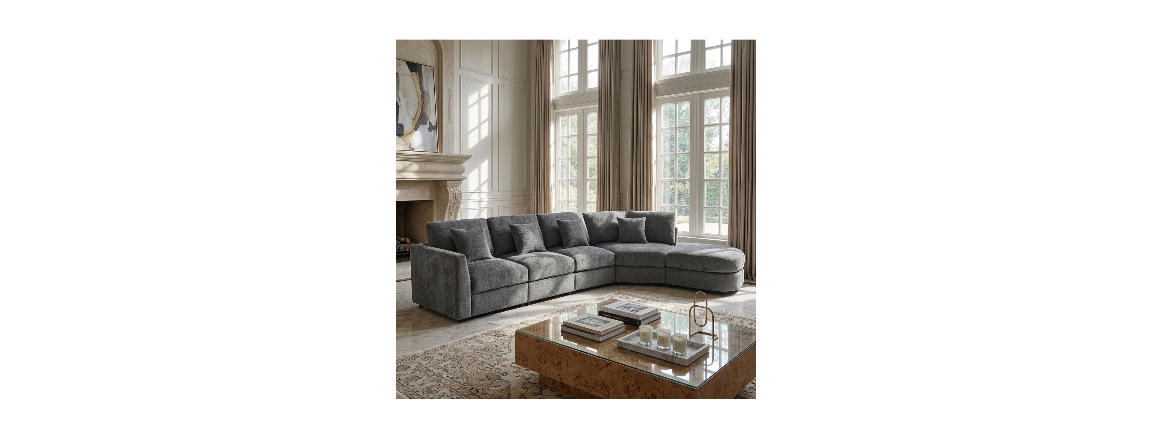 Streamdale Furniture Modern 5-Seater Curved Modular Sectional Sofa with 4 Pillows