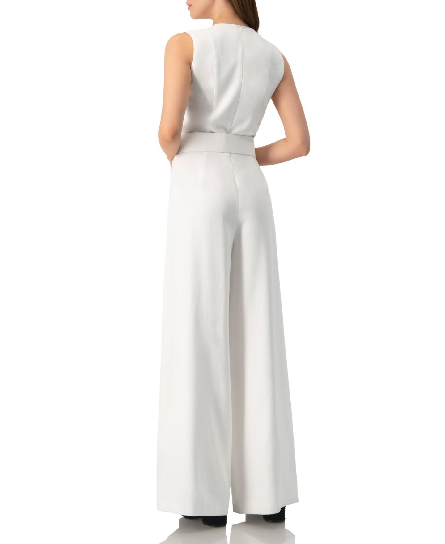 Женский комбинезон Ivonne Clean V-Neck Buckle-Belt Wide-Leg Tailored Jumpsuit, цвет: Белый — фото 2