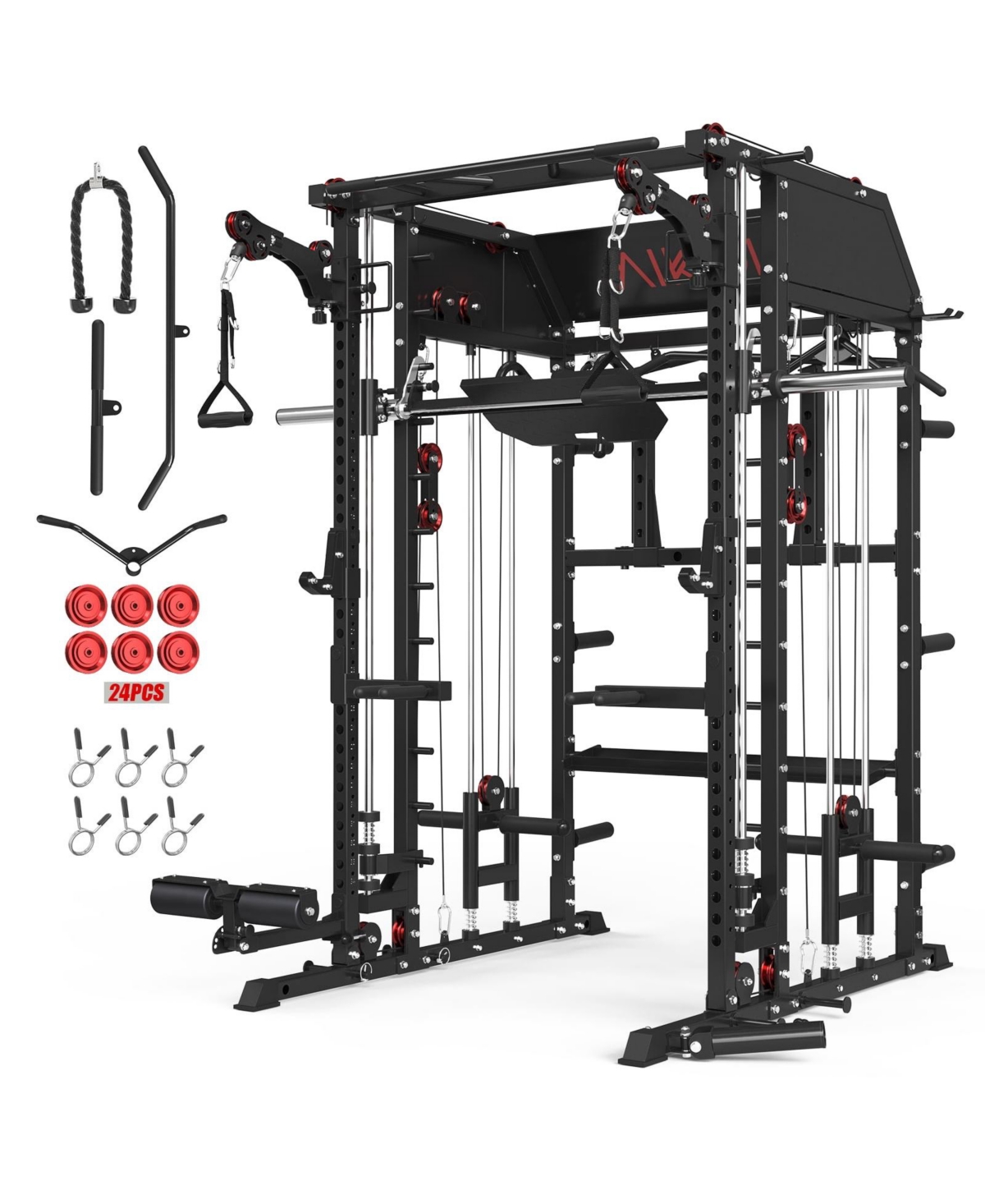 Mikolo Smith Machine Home Gym, All-in-One Power Rack with Cage and Functional Trainer, Squat 2:1 Dual Pulley Cable System
