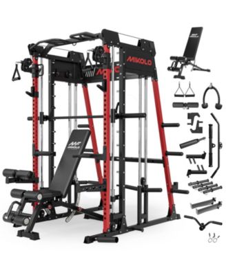 M11 Smith Machine, 2200lbs Squat Rack with LAT-Pull Down System and Cable Crossover Machine, Training Equipment with Leg Hold-Down Attachment