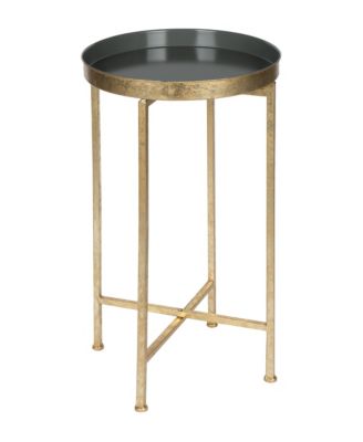 Celia Round Metal Foldable Tray Accent Table Circle End Table, Removable Magnetic Tray Top, Use as Indoor Plant Stand or Mahjong Table