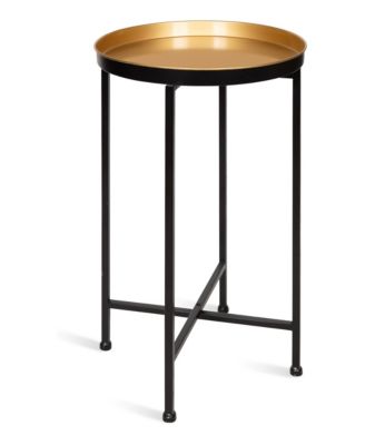 Celia Round Metal Foldable Tray Accent Table Circle End Table, Removable Magnetic Tray Top, Use as Indoor Plant Stand or Mahjong Table