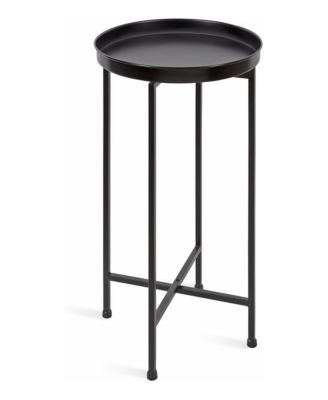 Celia Round Metal Foldable Tray Accent Table Circle End Table, Removable Magnetic Tray Top, Use as Indoor Plant Stand or Mahjong Table