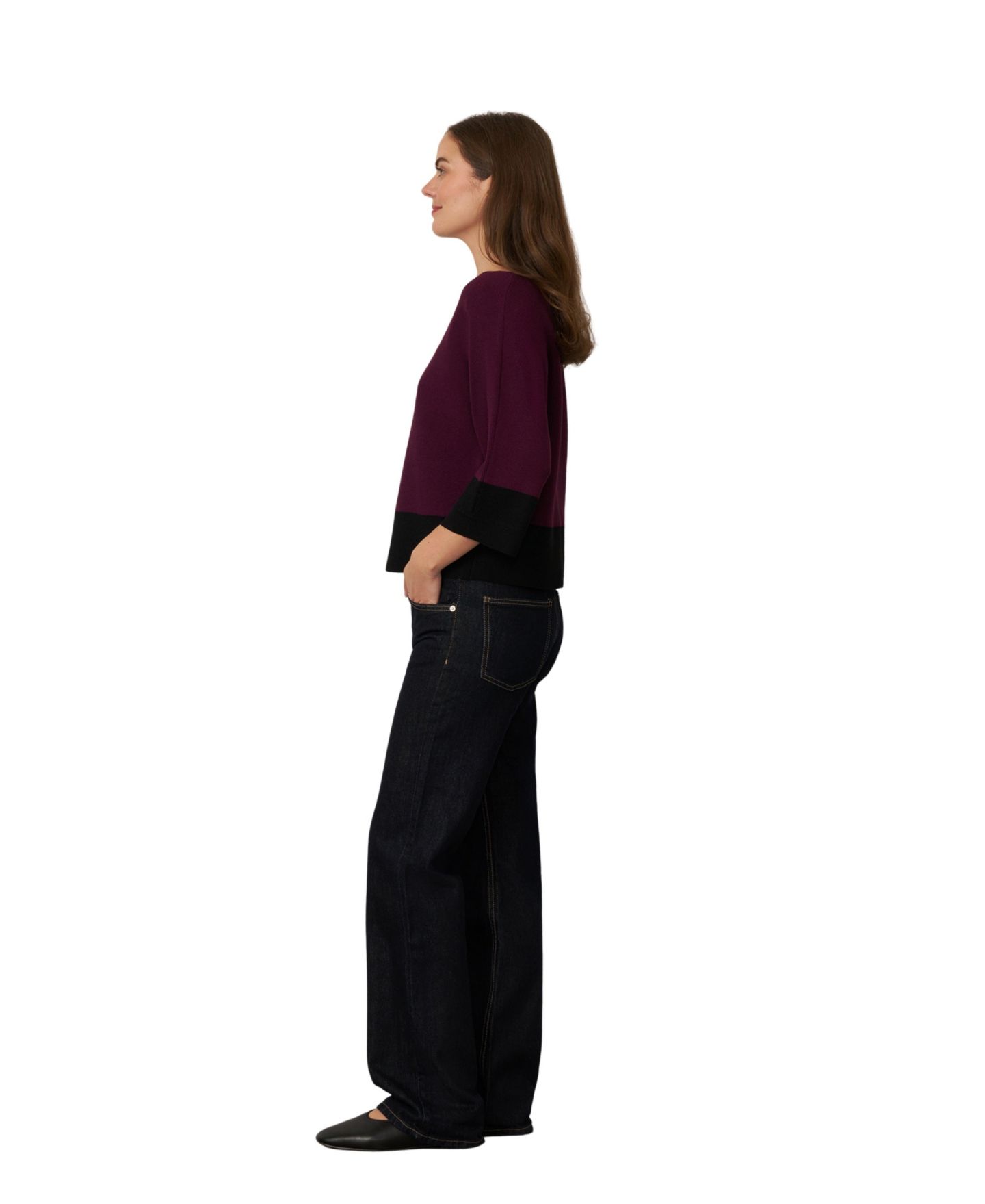 Женский свитер Cable & Gauge Colorblock Dolman, цвет: Красный / Чёрный — фото 2