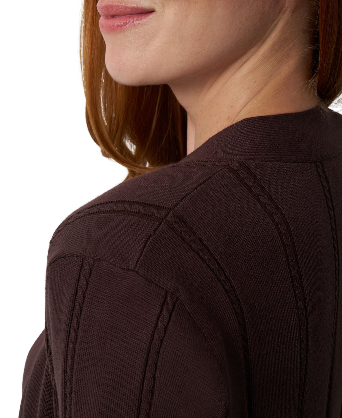 Женский кардиган Cable & Gauge Cable-Knit Longline Open-Front Duster, цвет: Шоколадный — фото 4
