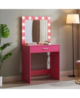 Vanity Desk with Mirror and Lights, 11 LED Bulbs, Large Drawer, 3 Lighting Modes, Bedroom