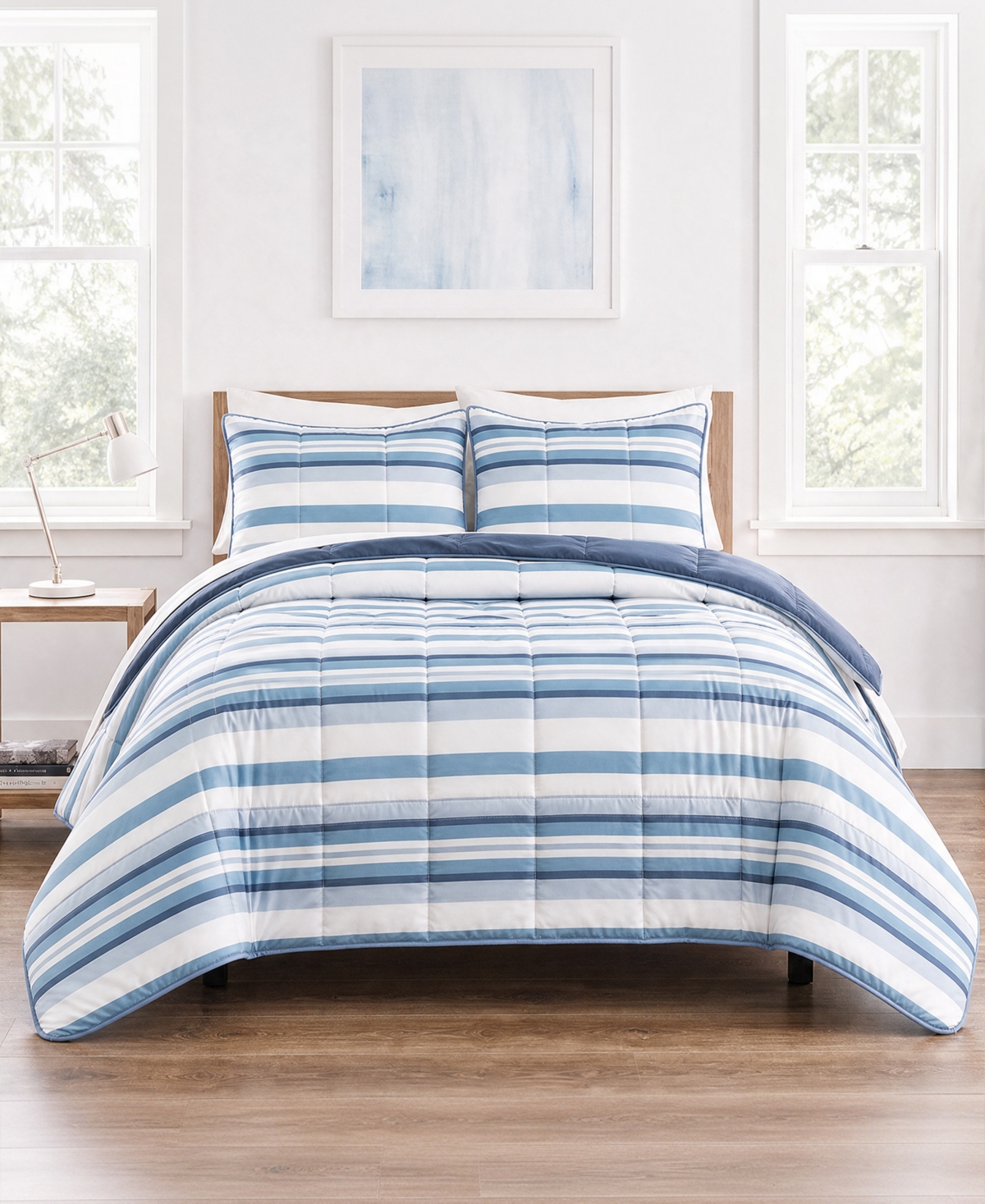 Madison Park Essentials Parkston Reversible 3-Pc. Comforter Set, Full/Queen - Blue Wesle