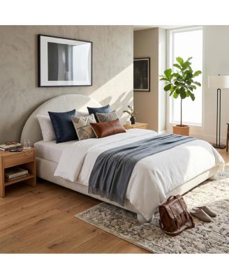 Boucle Fabric Arched Upholstered Platform Bed with Wooden Slats