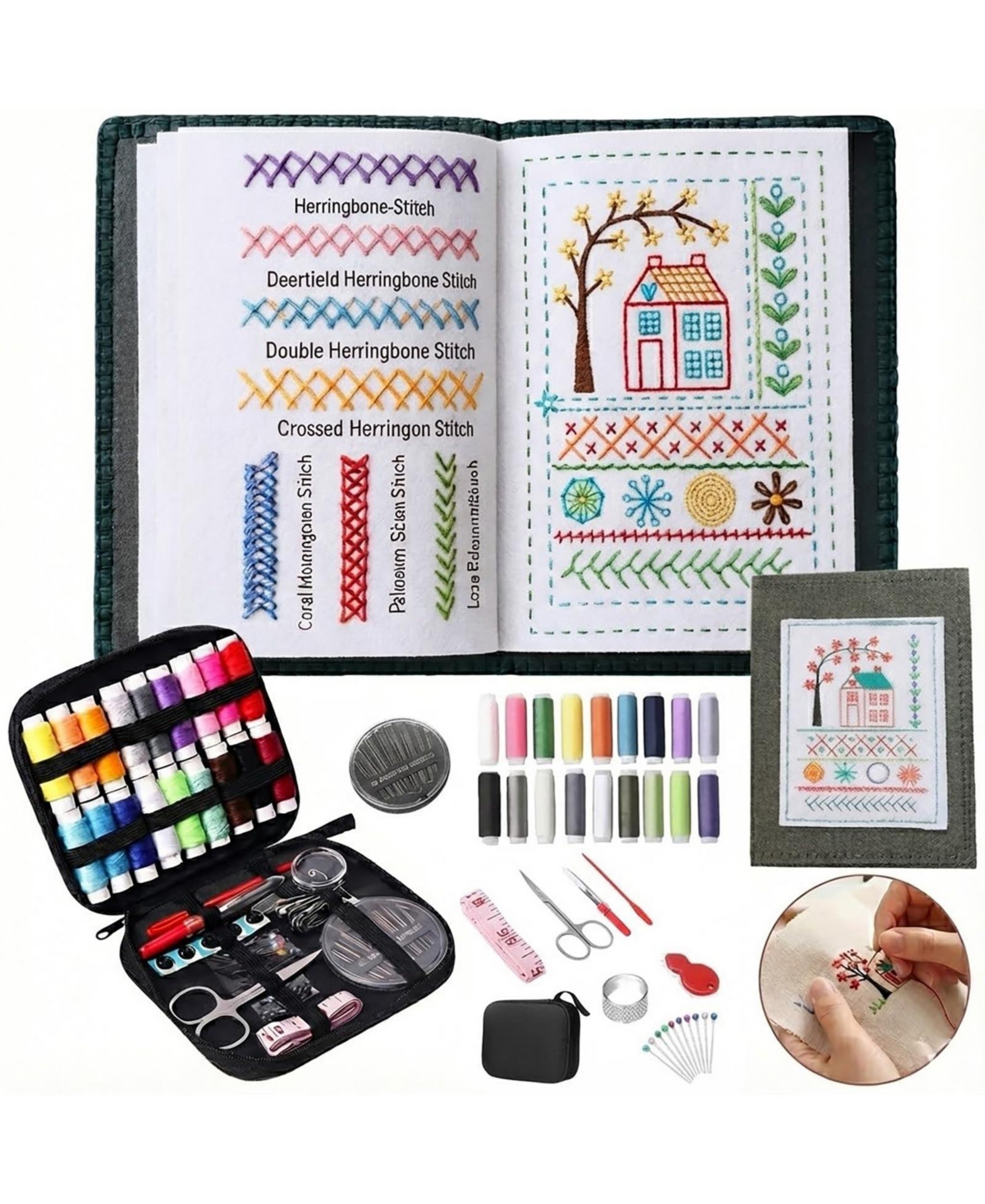 Aeelike Portable All Scenario Embroidery Book Kit Complete Toolkit Tutorial For Beginners Craft Lovers