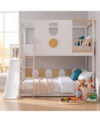 Kids Full Loft Bed with Slide Play House and Shelves