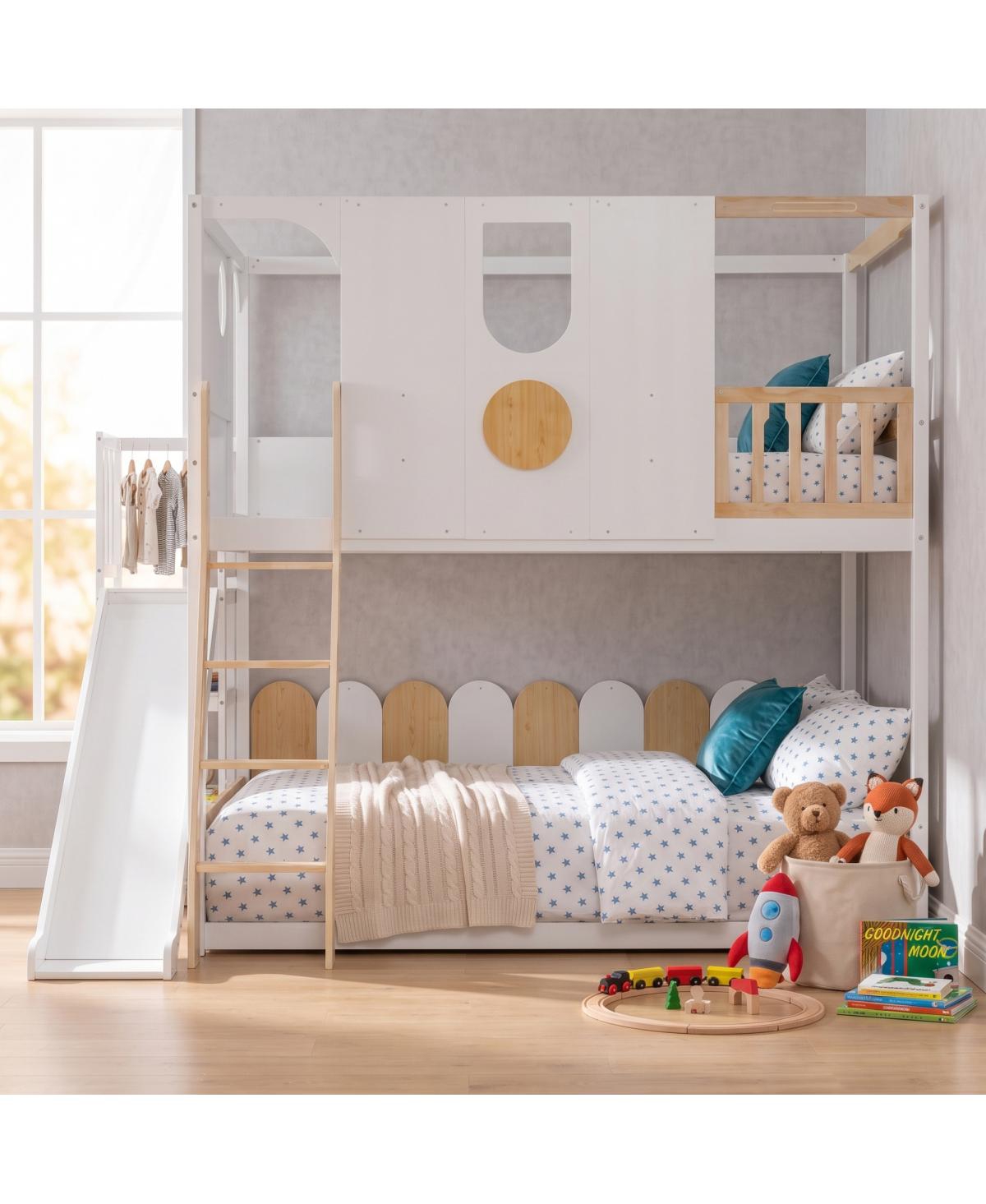 Streamdale Furniture Kids Full Loft Bed with Slide Play House and Shelves - White+natural