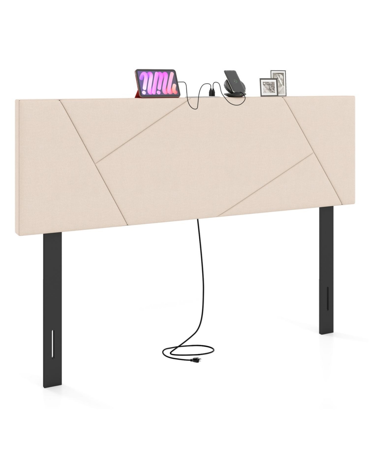 Mecale Headboard for Full Size Bed and Queen Geometric Upholstered Head Board - Beige