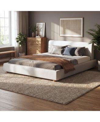 King Size Boucle Upholstered Platform Bed Frame with Headboard
