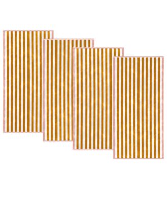 Oversized Cotton Stripe Border 4 Pack Beach Towel, 35" x 70"