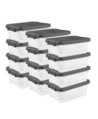 16 Qt Clear Plastic Stacking Storage Container Box w/ Gray Lid, 2 Pack