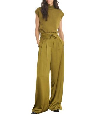 Women's Satin Pleated Wide-Leg Trousers