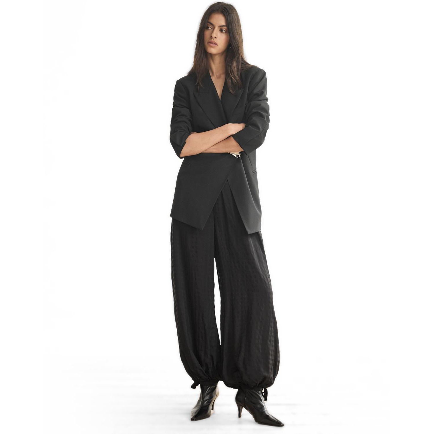 Women's Checked Balloon-Leg Elasticated Waistband Pants