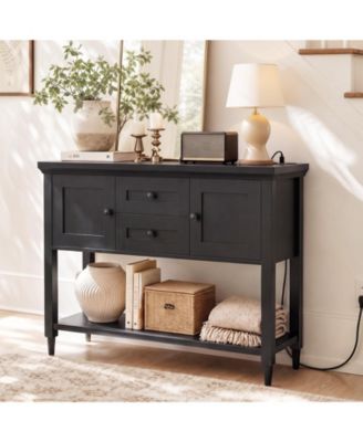 41.7" Farmhouse Entryway Table with Outlets and 2-Drawers