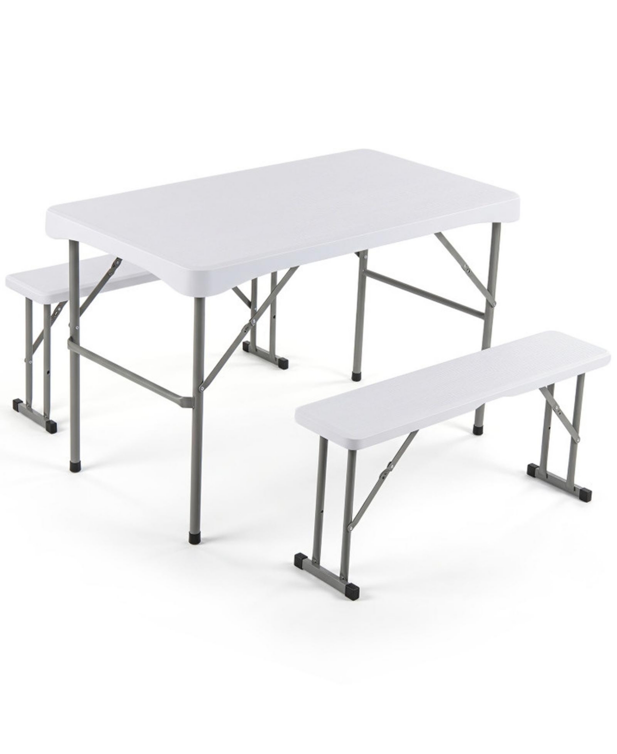Gouun 44-Inch Hdpe Folding Picnic Table Set with Two Benches - White