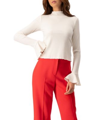Women's Bell-Sleeve Ribbed Mock-Neck Top