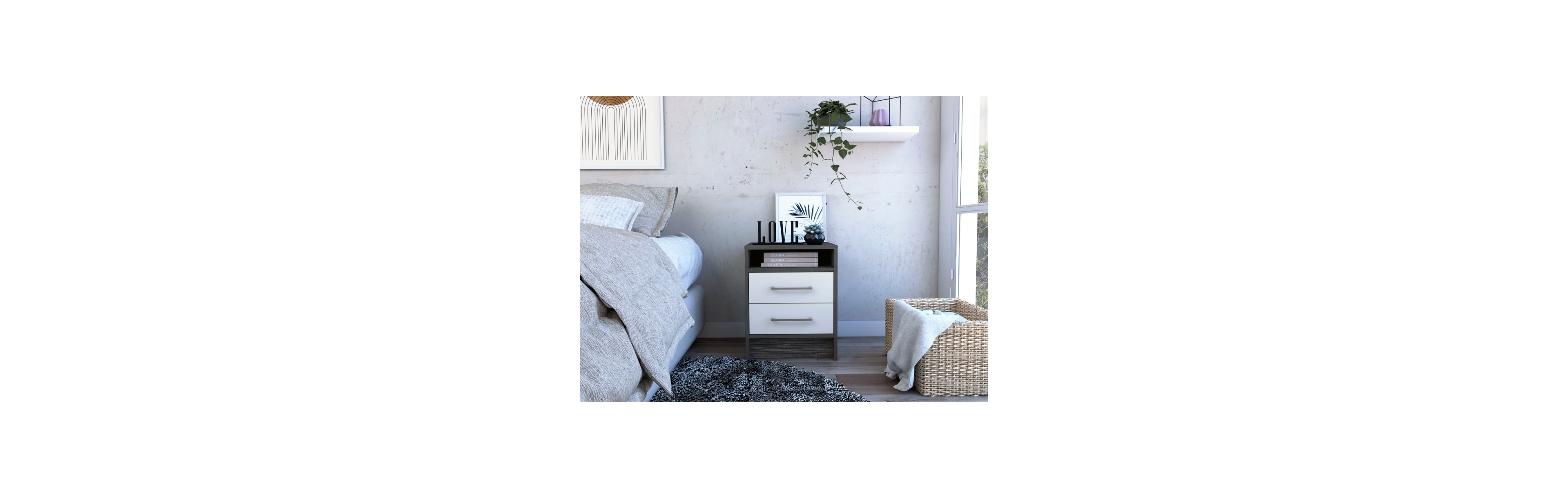 Flynama 20 Inch 2 Drawer Nightstand with Open Shelf Modern Bedside Table with Metal Handles