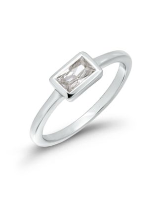 Cubic Zirconia Baguette Silver-Tone Pinky Ring