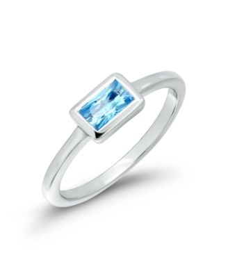 Silver-Tone Aqua Cubic Zirconia Baguette Pinky Ring