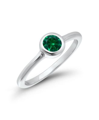 Cubic Zirconia Green Bezel Set Round Pinky Ring