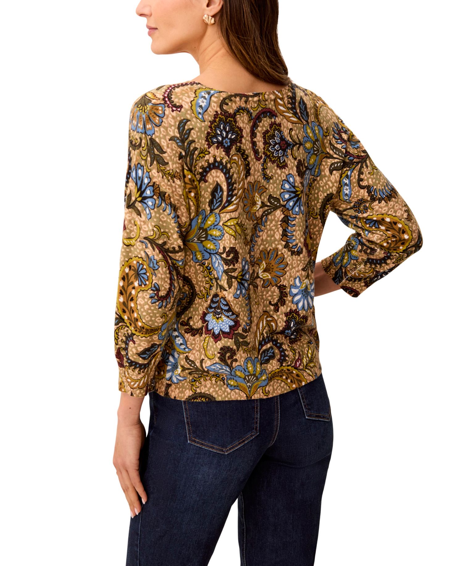 Women's Drop-Shoulder Floral-Print Loose-Fit Crewneck Sweater
