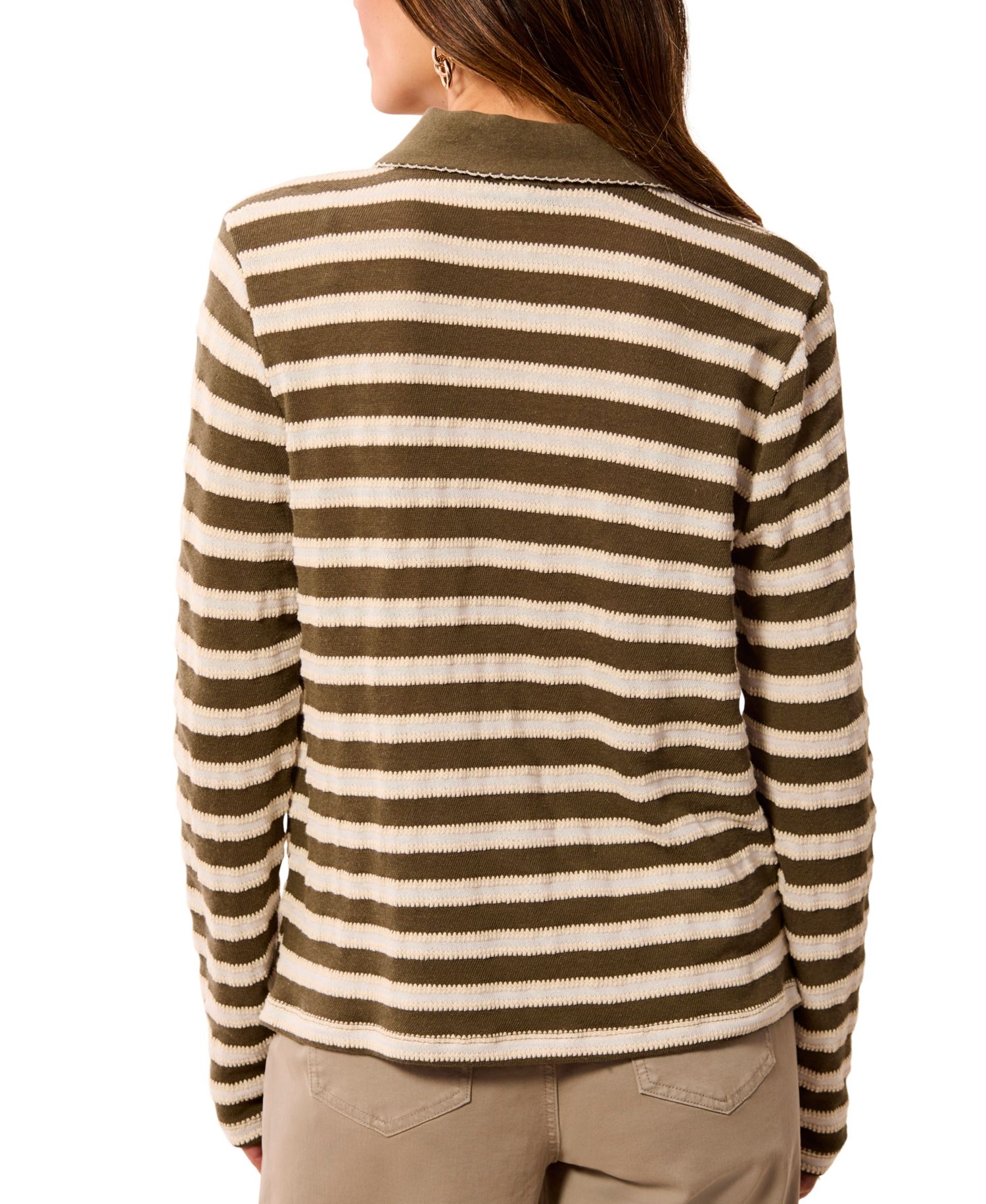 Women's Paisley Park Long-Sleeve Point-Collar Jacquard-Stripe Polo Shirt