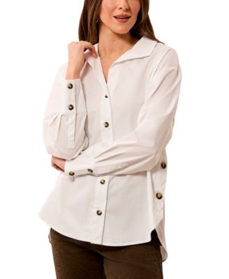 Women's Long Sleeve Collared Button-Front Blouse