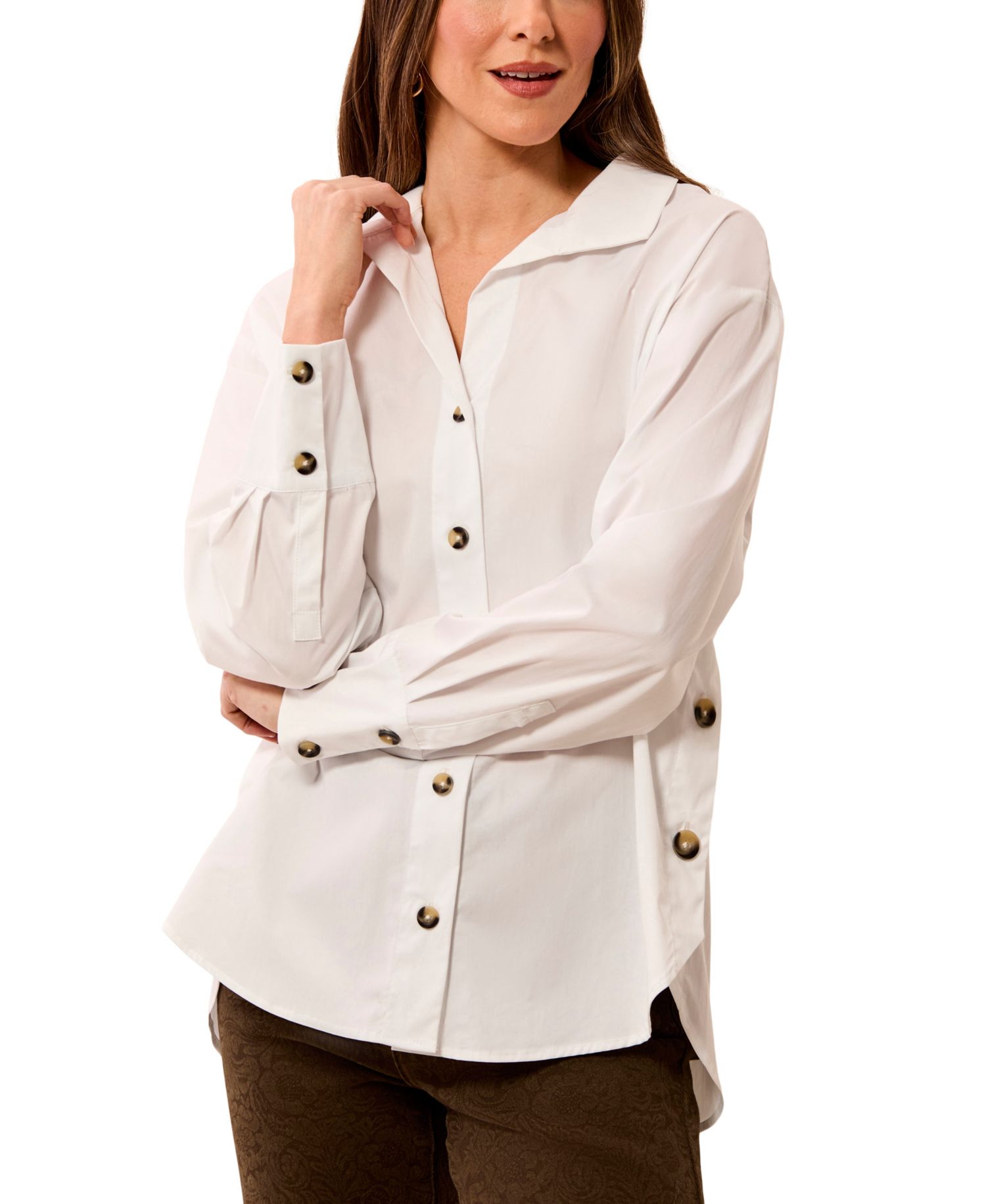 Women's Long Sleeve Collared Button-Front Blouse