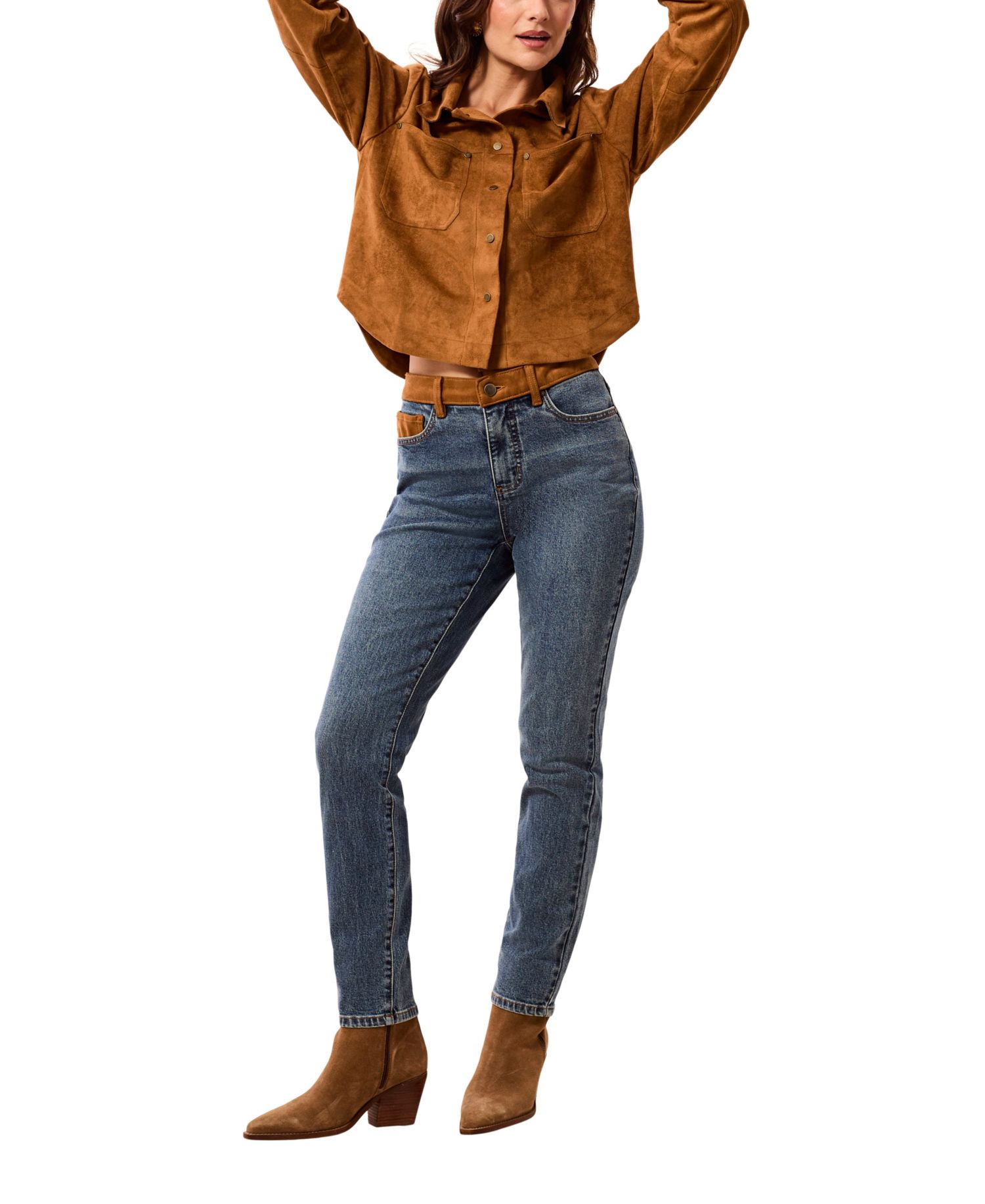 Women's Audrey Mid-Rise Slim Suede-Detail Jeans