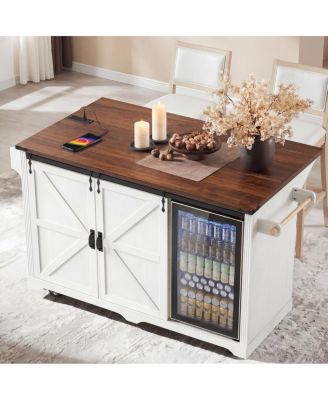  Kitchen Island with Glass Door and Cabinet