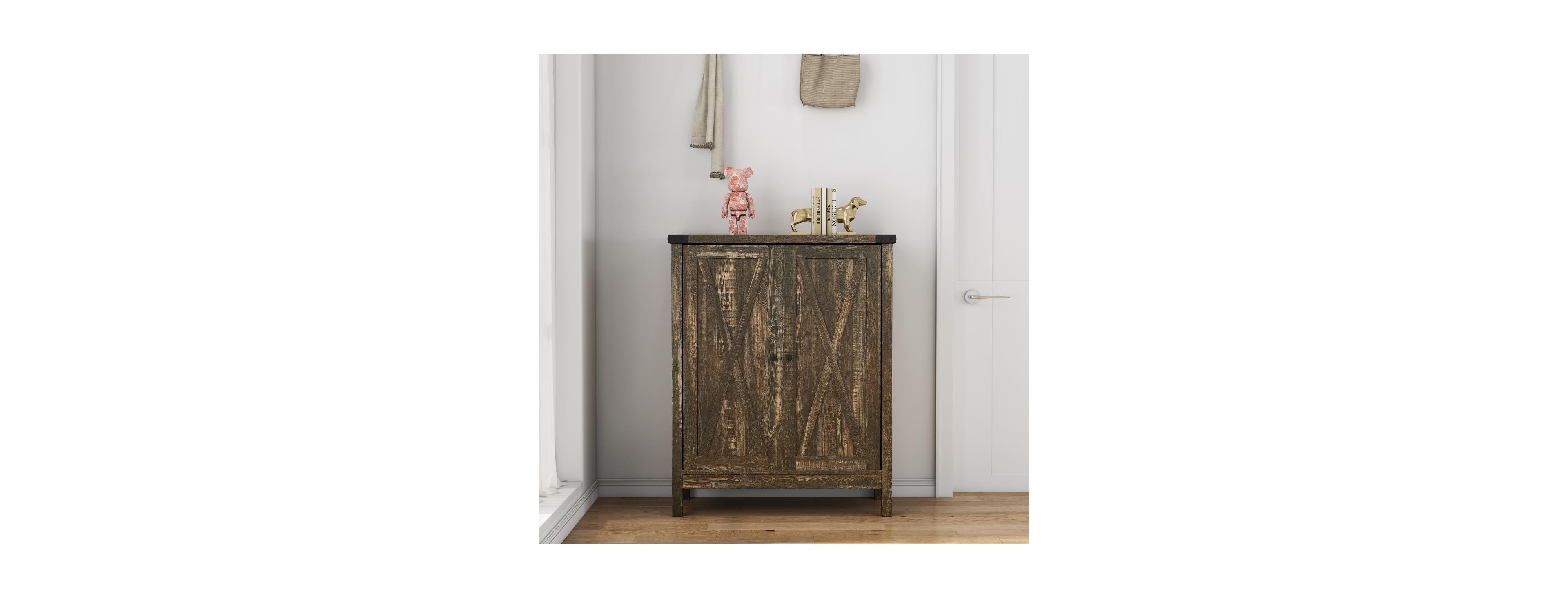 Streamdale Furniture Vintage Farmhouse Shoe Cabinet with 2 Doors and Adjustable Shelves