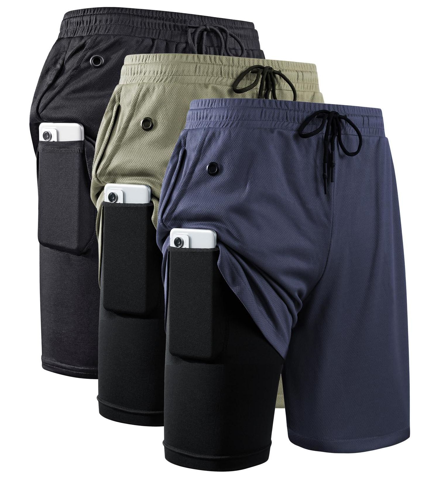 Men's 2 In 1 Workout Running Shorts 7 Inch Lightweight Athletic Gym With Liner Pockets