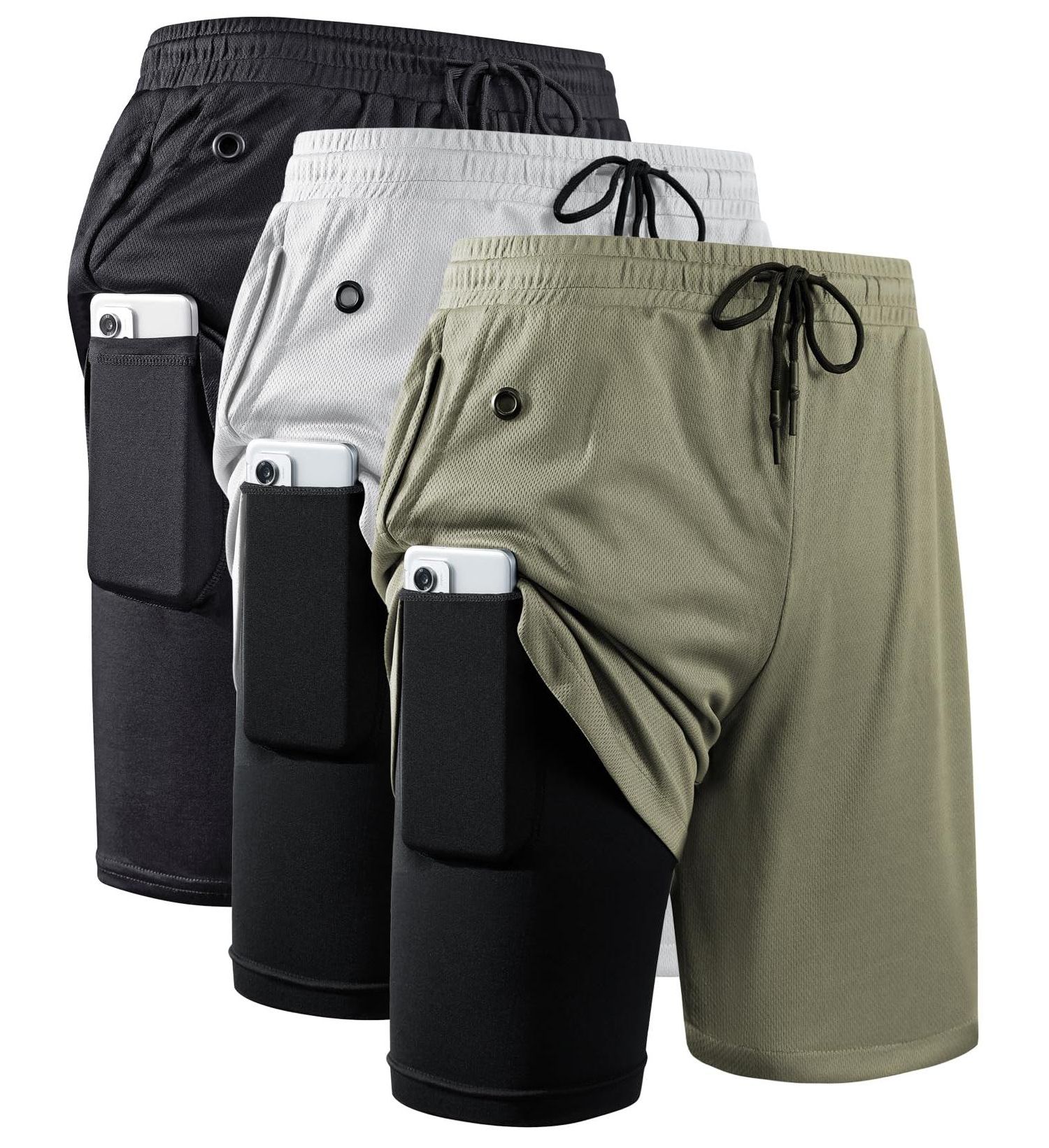 Men's 2 In 1 Workout Running Shorts 7 Inch Lightweight Athletic Gym With Liner Pockets