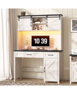 Computer Desk, Home Office Table with Hutch and Charging Hub, 47" Executive Desk