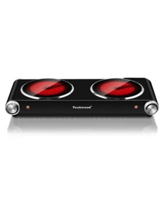 1800W Electric Cooktop Dual Control Infrared Ceramic with Handles Double Burner for Kitchen, Dorm, and Camping