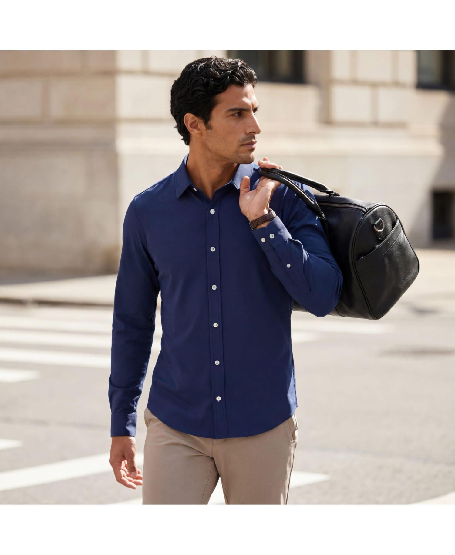 Men's Everywear Dobby-Weave Classic-Fit Shorter-Length Dress Shirt