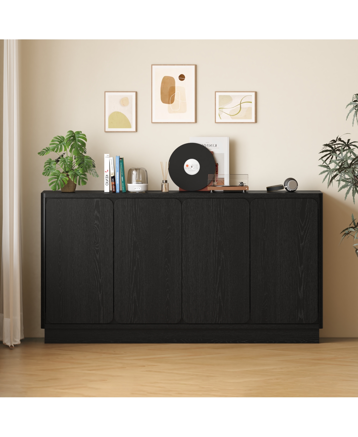 Streamdale Furniture 59.1" 4-Door Sideboard Buffet Cabinet with Adjustable Shelves - Black