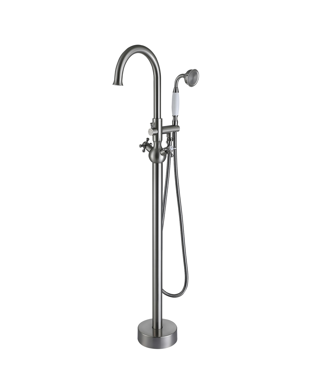 Thirtypeachy Freestanding Bathtub Faucet with Hand Shower, Metal Floor Mount Tub Filler for Modern Bathroom - Nickel