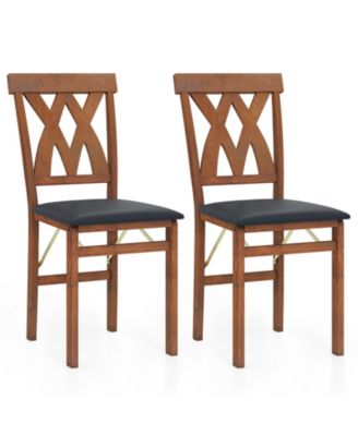Folding Wooden Dining Chair Set of 2 Faux Leather Upholstered Kitchen Armless Chairs