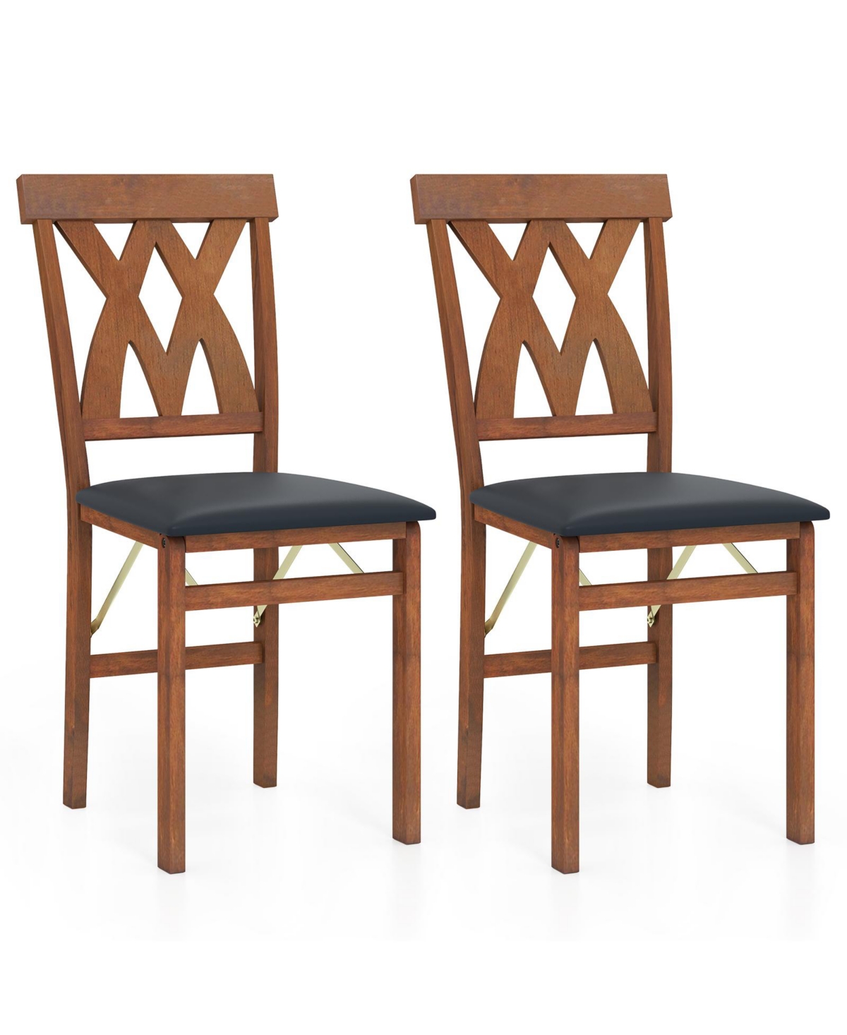 Mecale Folding Wooden Dining Chair Set of 2 Faux Leather Upholstered Kitchen Armless Chairs