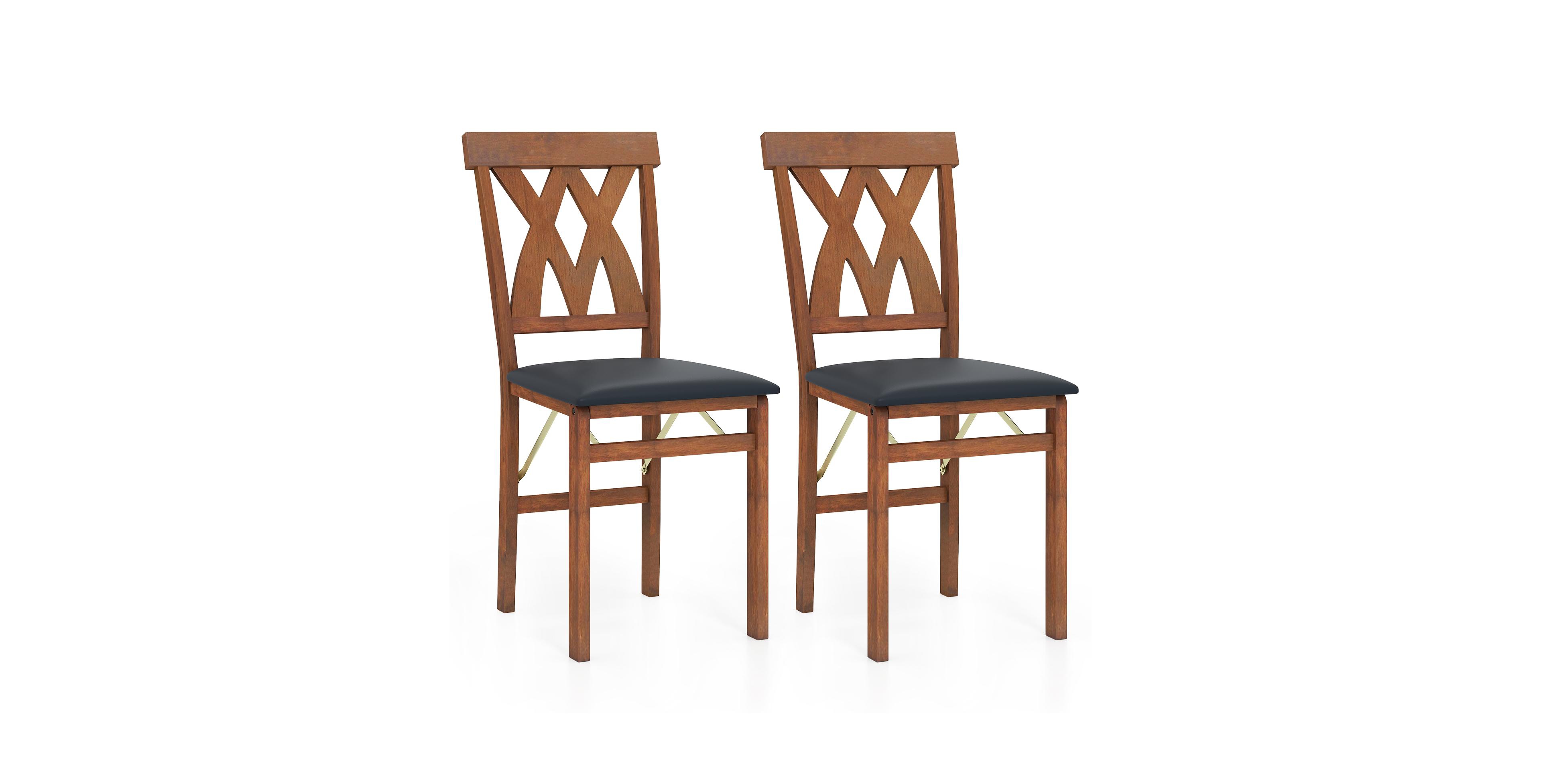 Mecale Folding Wooden Dining Chair Set of 2 Faux Leather Upholstered Kitchen Armless Chairs