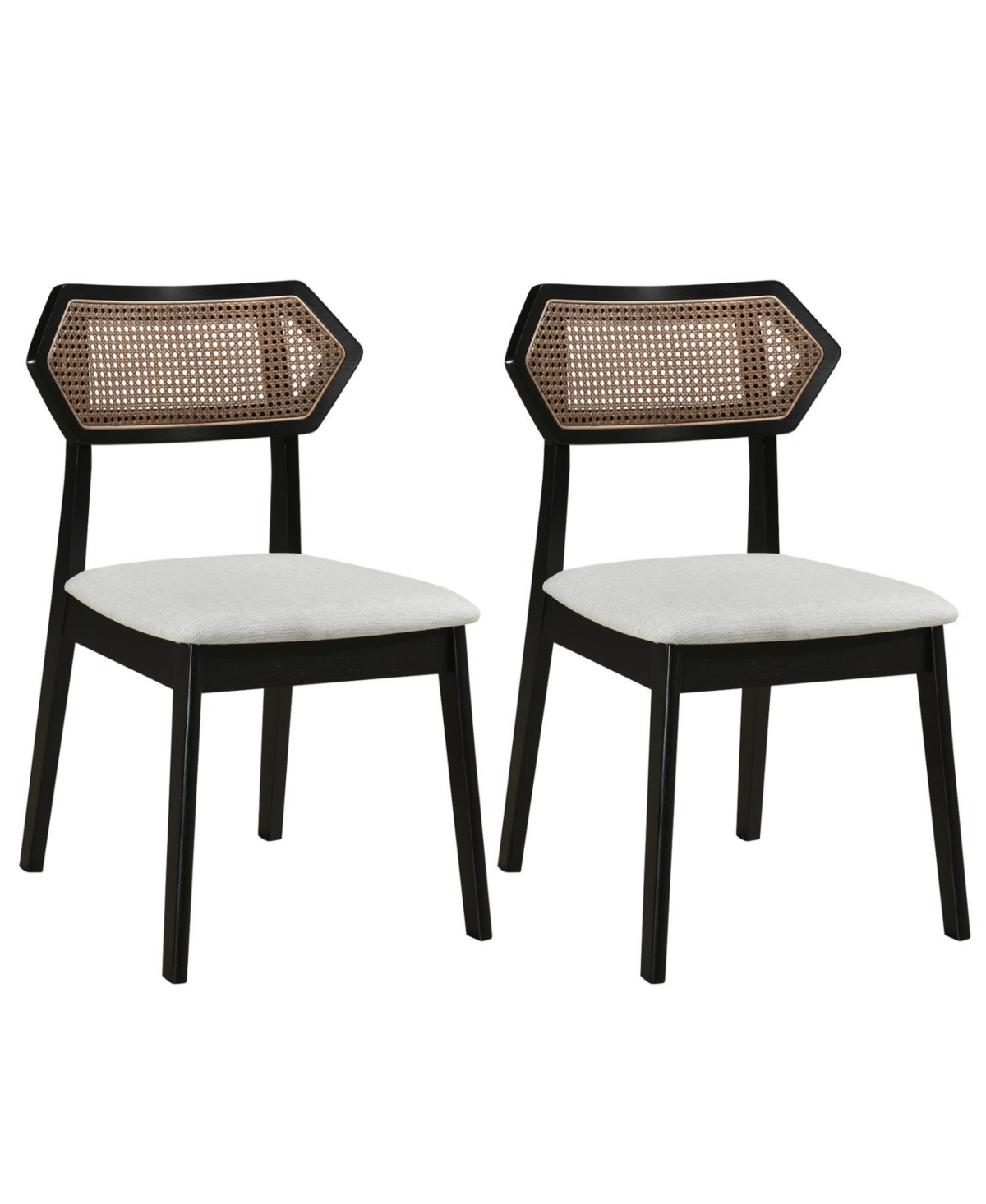 Mecale Mid Century Rattan Dining Chairs Set of 2 with Rattan Back and Solid Wood Frame