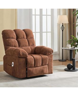 360 Swivel Glider Rocker Recliner, Fabric Upholstered Manual Reclining With Footrest, Steel Frame