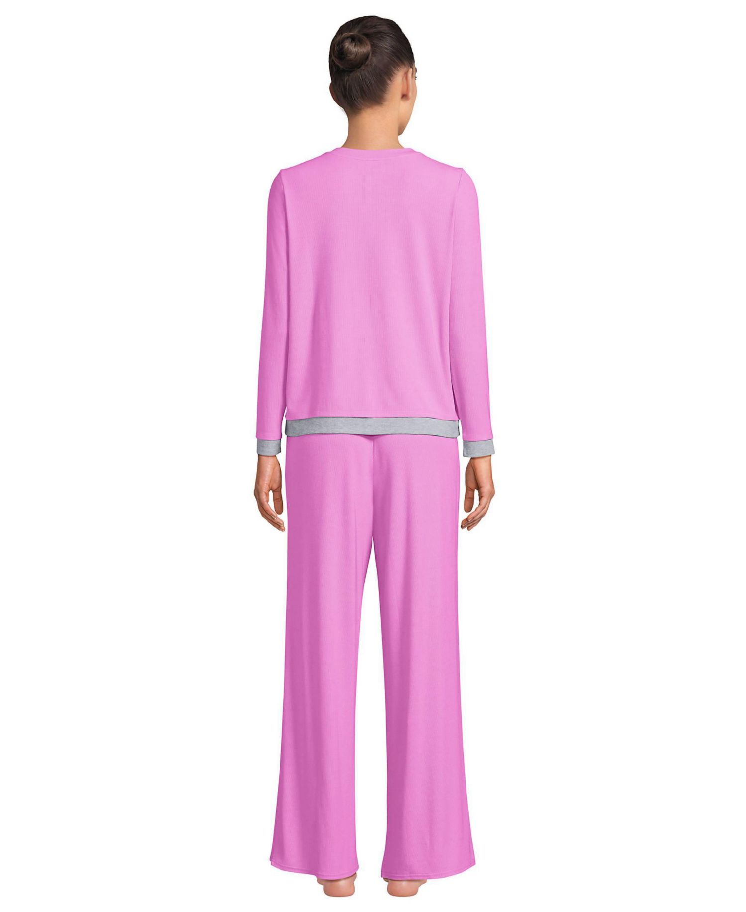 Women's Henley-Style Long-Sleeve Top and Wide-Leg Pants, 2-Piece Set
