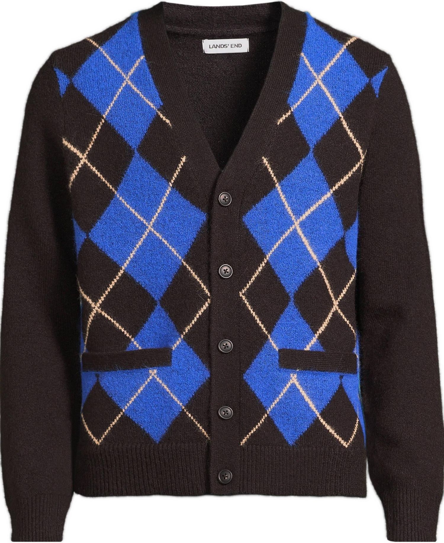 Men's Long Sleeve Fuzzy Argyle Cardigan Sweater