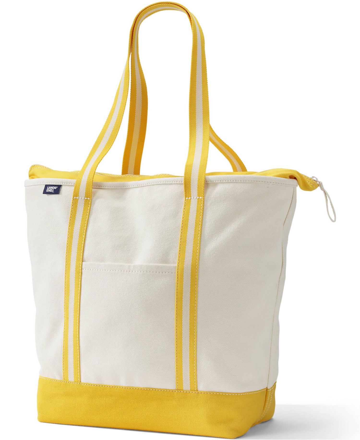 Large 5 Pocket Zip Top Long Handle Canvas Tote Bag